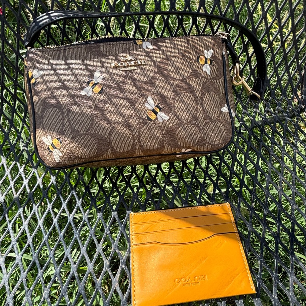 Coach Brown and Yellow Crossbody Bag with Chain Detail